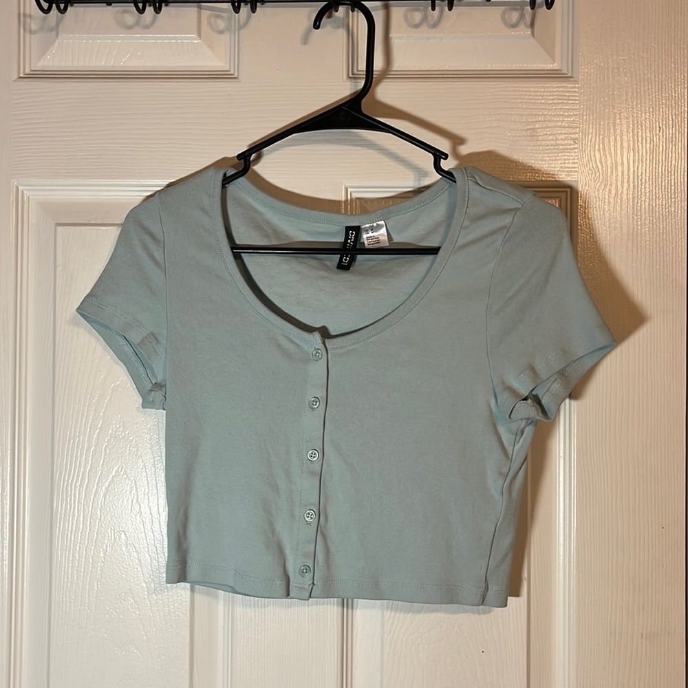 Blue Cropped Shirt W/ Buttons